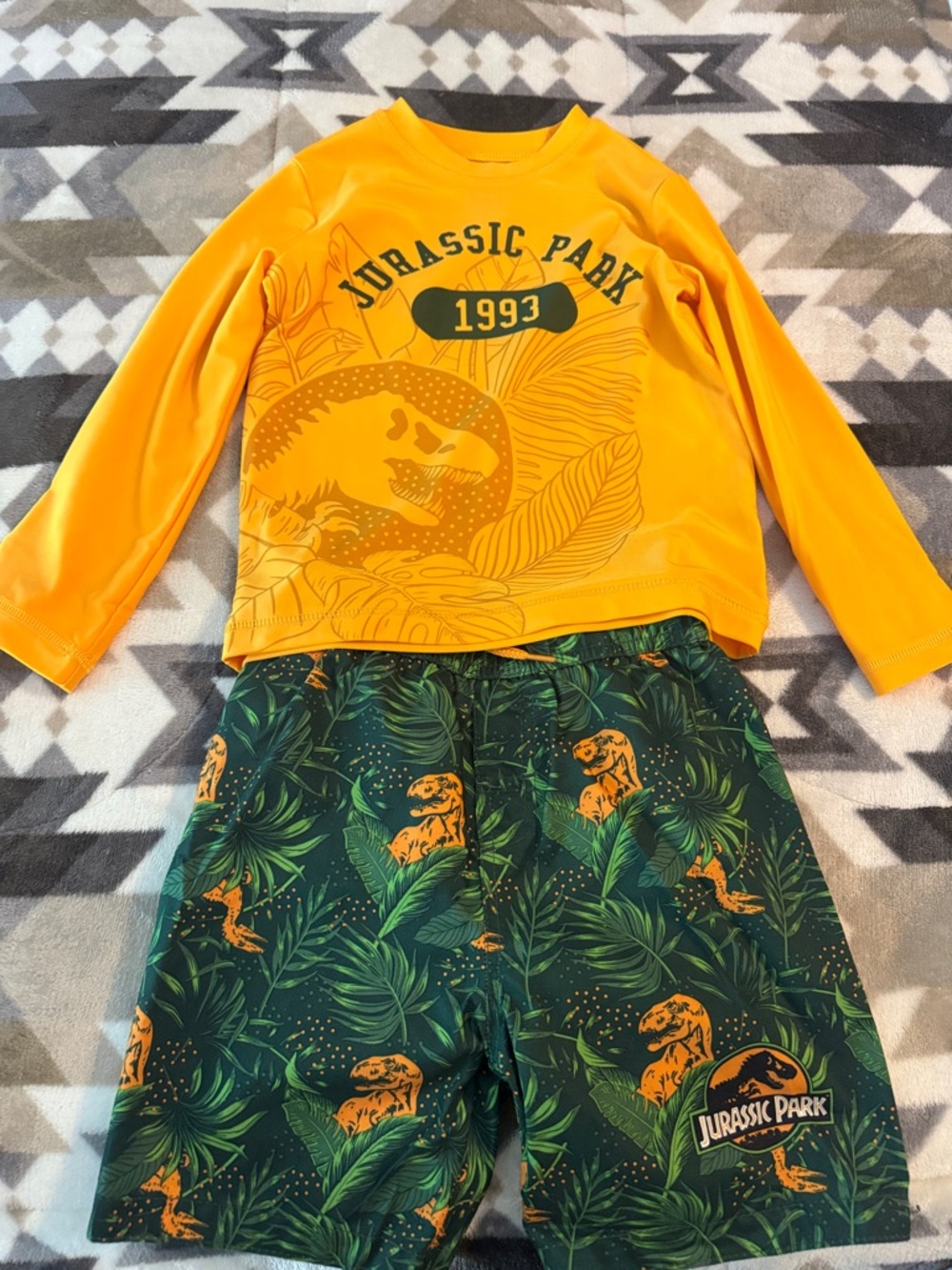 Jurassic Park Kids' Yellow Rash Guard & Green Swim Trunks Set